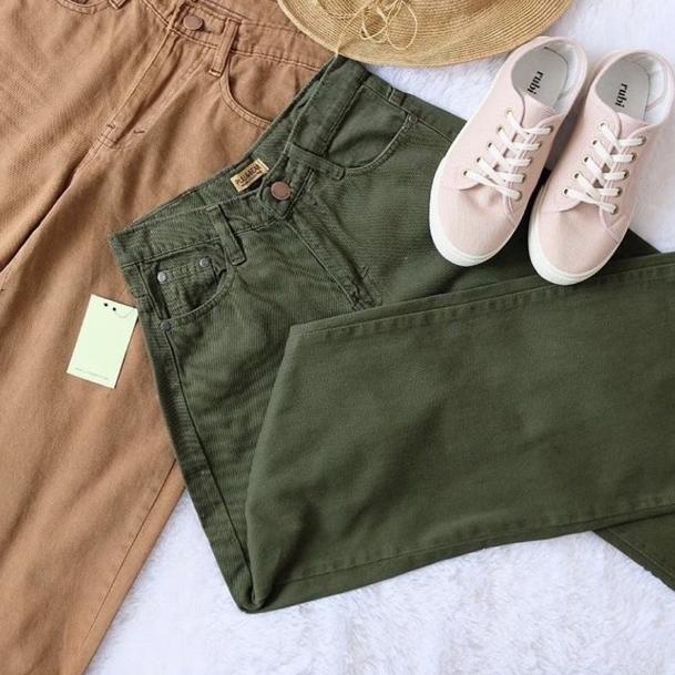 ☛ Sevins - celana panjang highwaist kulot jeans army coklat/kulot jeans wanita ➶