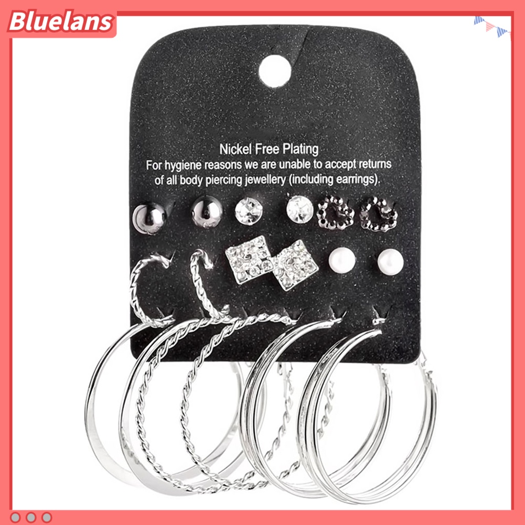 Bluelans 9 Pairs Earring Rhinestone Inlaid Jewelry Gift Alloy Stud Hoop Earrings Set