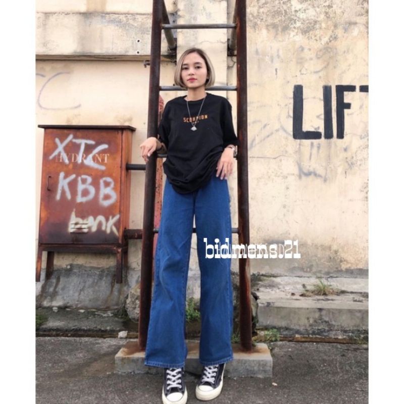 [BISA COD] Highwaist Kulot Jeans Wanita Rawis / Loose