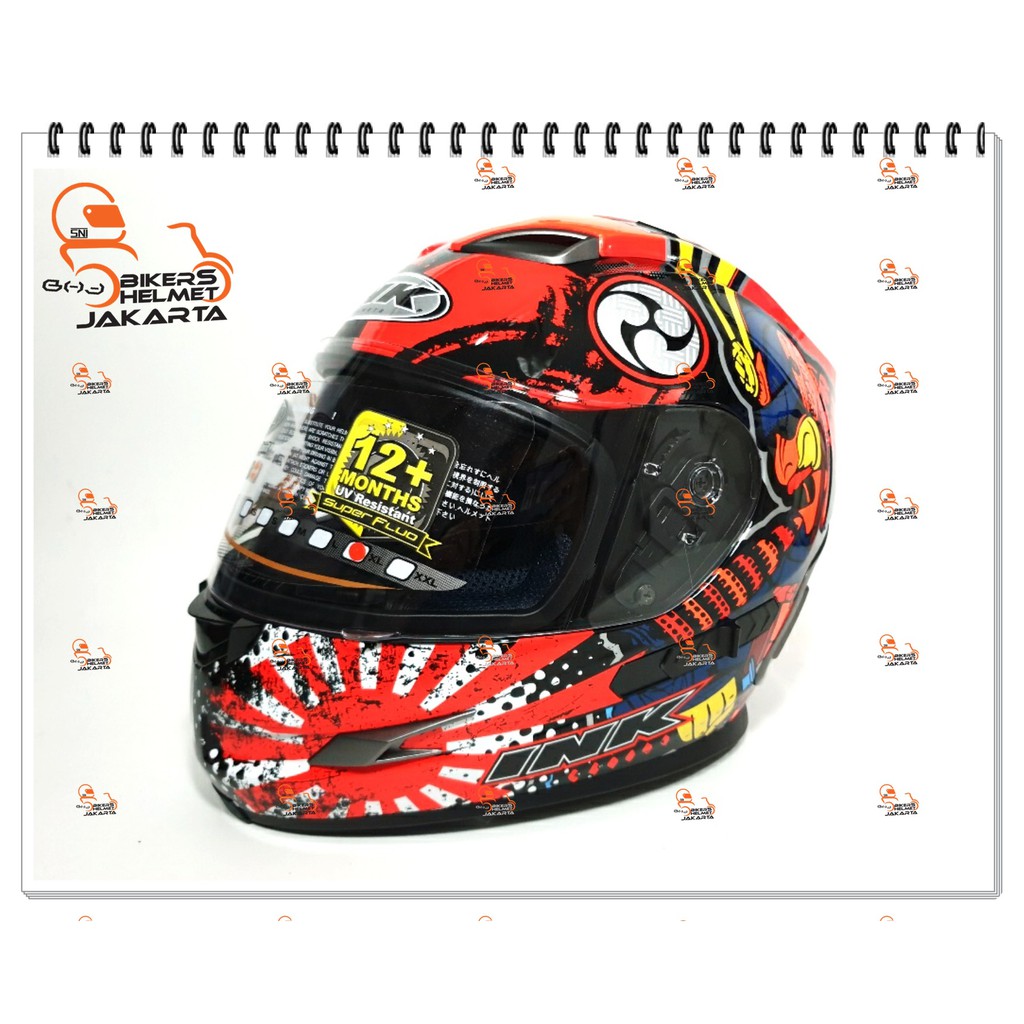 INK HELM STEALTH SAMURAI RED FLUO DOUBLE VISOR FULL FACE