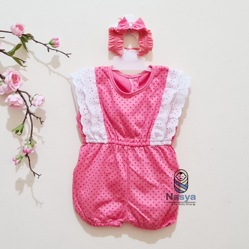 [P-003] Baju Bayi Jumpsuits Bayi Perempuan Lengan Aksen Renda (0-6 bulan) Planet Kids (Planet Kid)