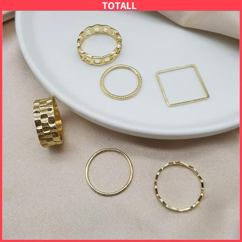 COD 4pcs / Set Cincin Jari Telunjuk Bentuk Geometris Gaya Retro Untuk Wanita-Totall