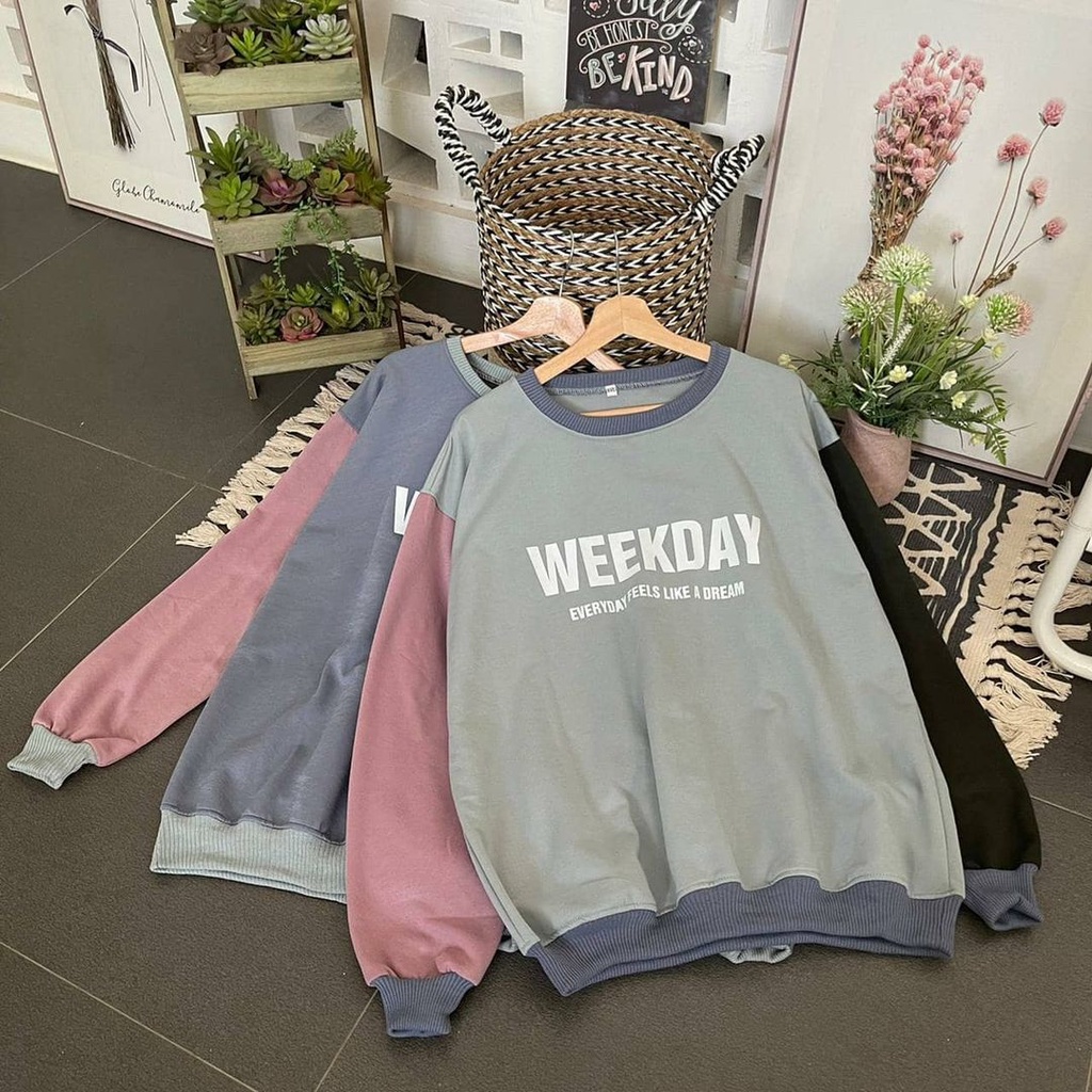 Sweatshirt Combinasi Weekday Oversize Sweater Unisex Big Size Fit To XXL