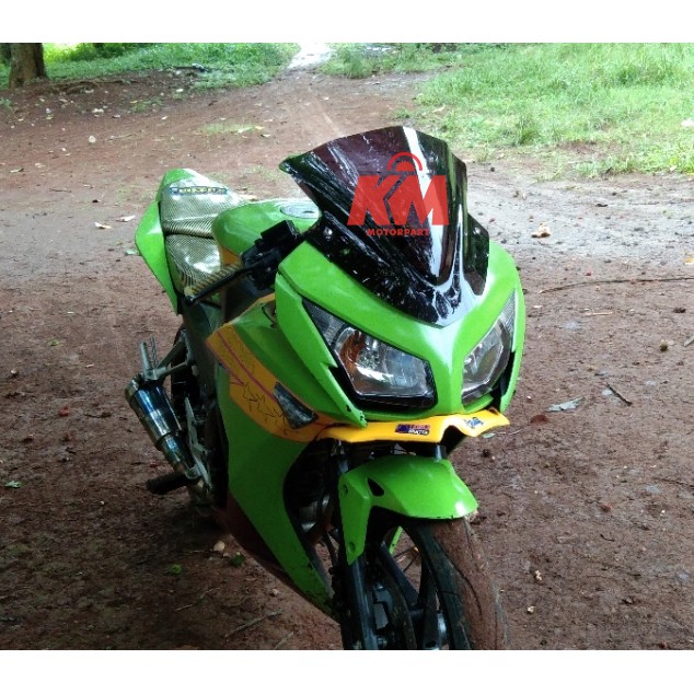 Visor Windshield Ninja 250 Fi Jenong Tinggi 35cm Bonus 4 Baut - Hitam dan Bening Visor Variasi Ninja