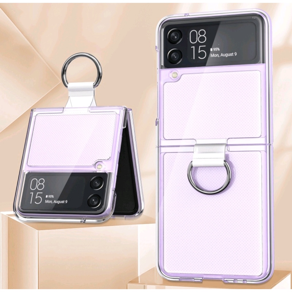 CLEAR Cover with Ring Holder Samsung Z flip 3 4 Case Cover Casing