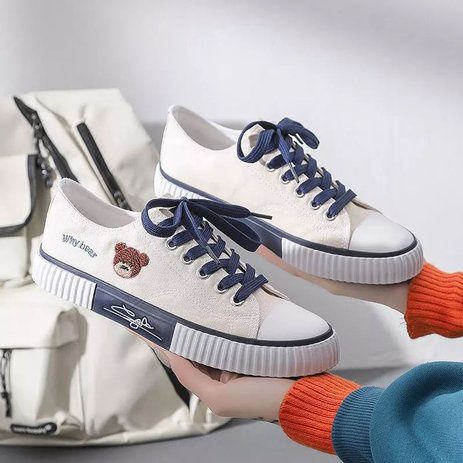 Sepatu Wanita Sneakers Kanvas Korea Teddy Bear Lucu 01-3