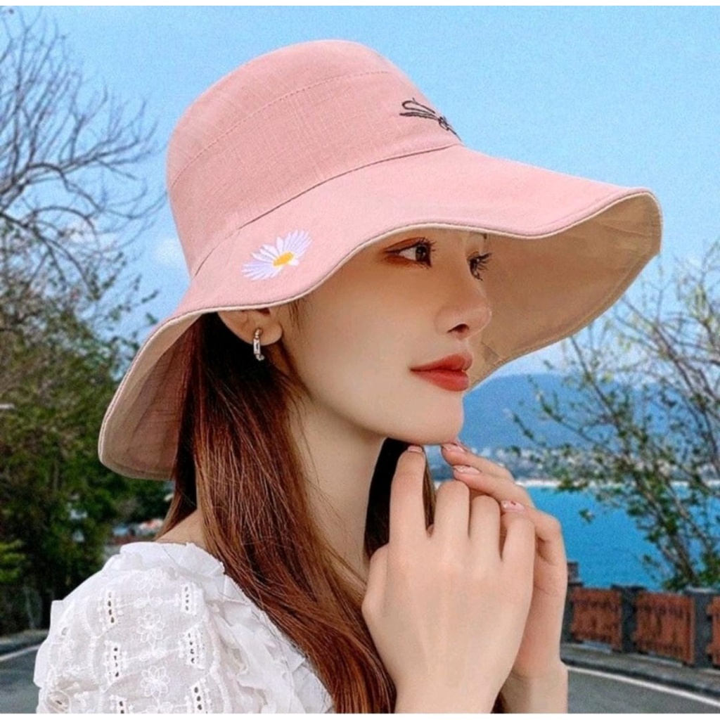 Topi Bucket Bunga Daisy Topi Wanita Lebar Premium Terbaru