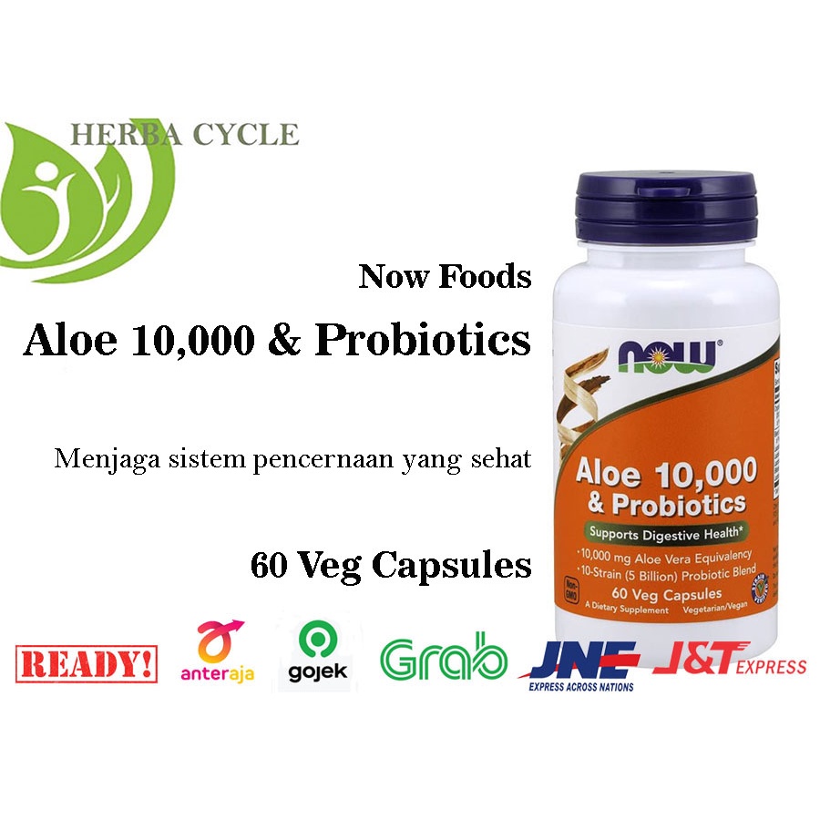 Now Foods Aloe 10000 &amp; Probiotik 60 Veg Now Lidah Buaya &amp; Probiotik Now Aloe