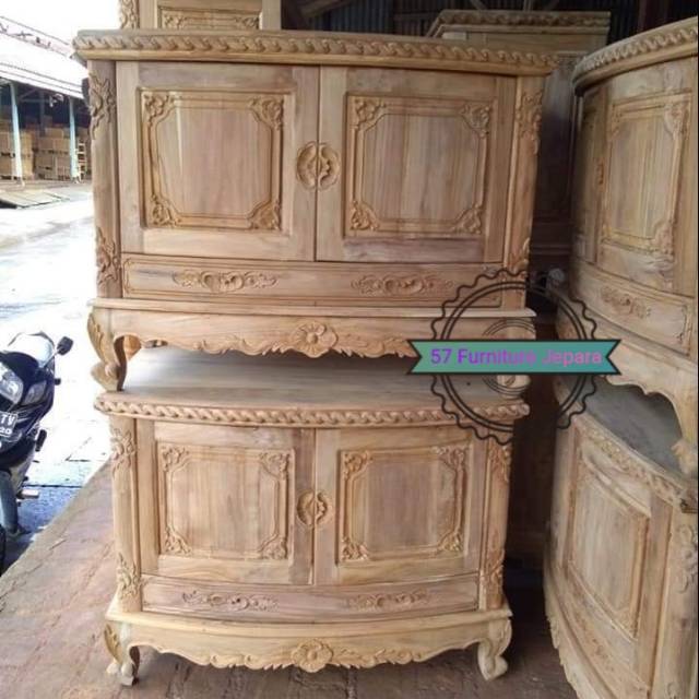 Meja tv pendek kayu jati - Bufet kecil hias pajangan ukir mentahan