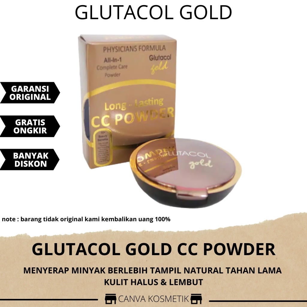 Bedak Glutacol Gold CC Powder - Bedak Wajah All - In 1 Complete Tahan Lama Dan Melindungi Kulit Ori