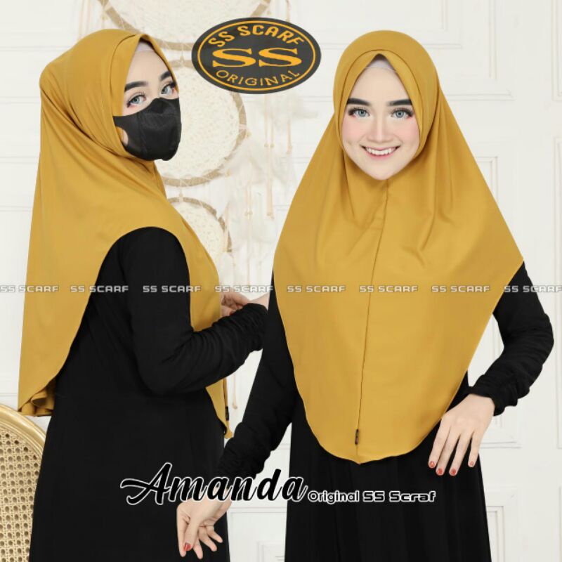 Jilbab Khimar Instan Simpel Amanda Medina Size L Ori SS Scraft-Mustard