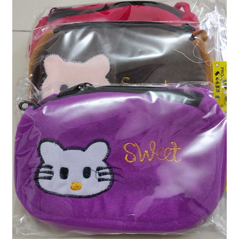 Tas selempang tali panjang motif bludru anak perempuan