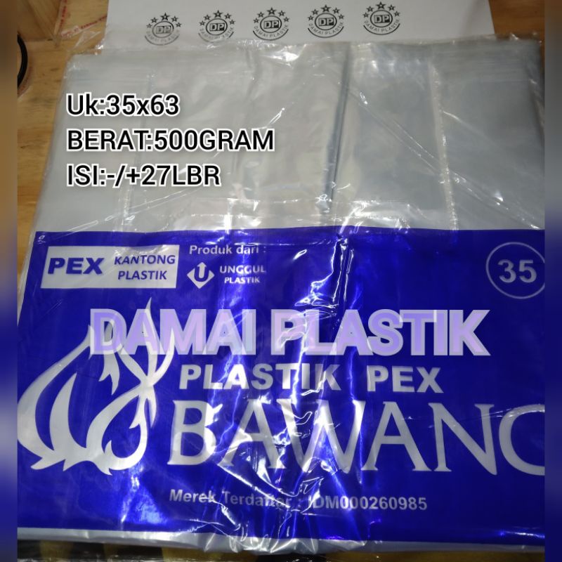 KANTONG PE Giwang Kwalitas BAWANG PEX PLASTIK BENING TRANSPARAN UKURAN 35x63 UK 35