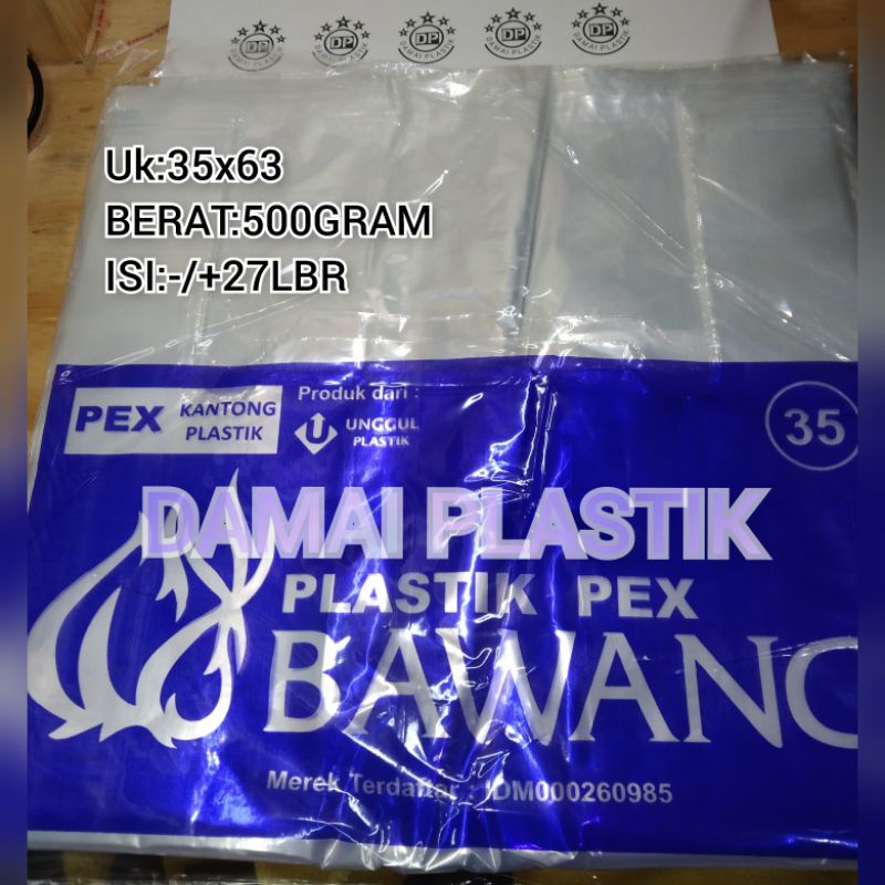 KANTONG PE BAWANG PEX PLASTIK BENING TRANSPARAN UKURAN 35x63 UK 35