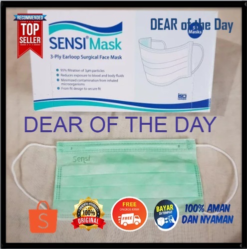 Masker Sensi Earloop 3 Ply isi 50 Pcs - Hijau / Masker Sensi Earloop 3 Ply isi 50 Pcs Basic