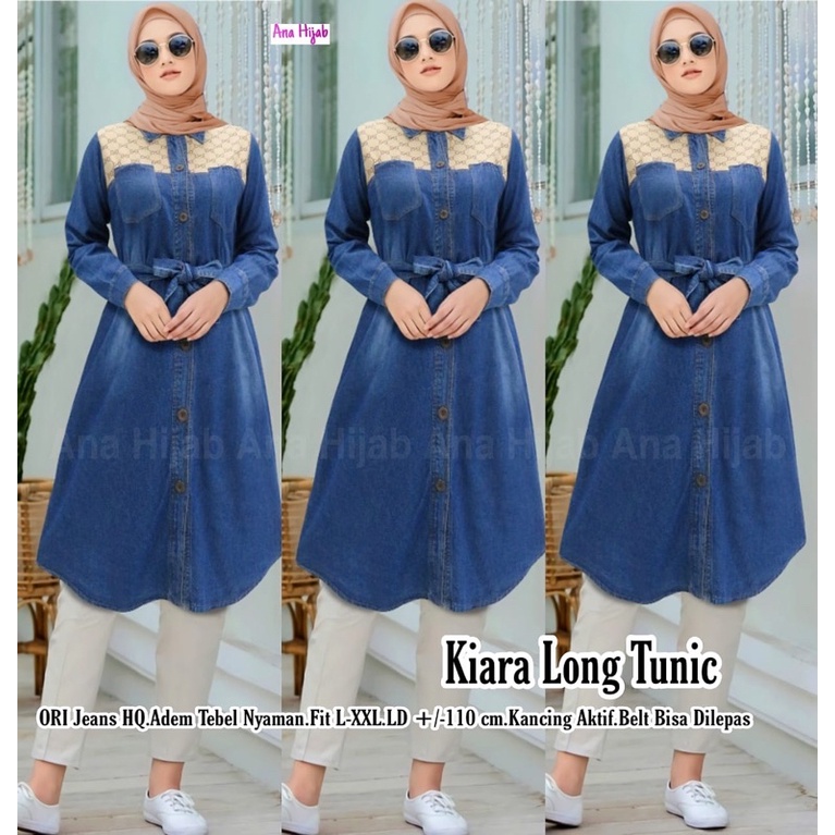 KIARA LONG TUNIK JEANS CASUAL GOOD QUALITY LD 110CM BELT DPT DILEPAS