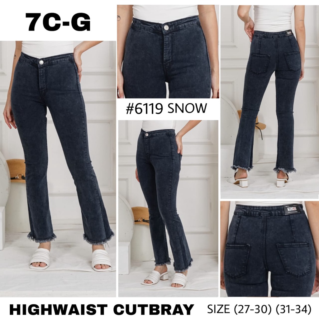 7C-G CELANA JEANS PREMIUM HIGHWAIST CUTBRAY SNOW HITAM/ PINGGANG TINGGI BOOTCUT / STREACH JEANS/27 - 34