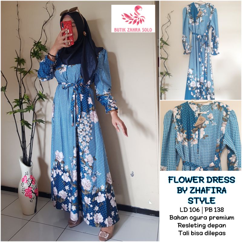 FLOWER DRESS BY ZHAFIRA STYLE | DRESS OGURA PREMIUM TERBARU