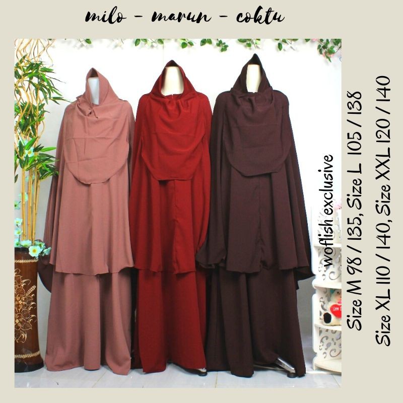 SET gamis SYARI Khimar wolfis s m l xl xxl free cadar azkia polos instan jilbab syar'i hijab niqob