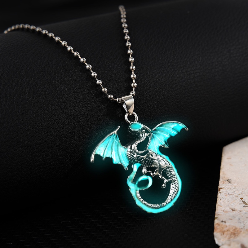 Liontin Kalung / Gelang Handmade DIY Bentuk Naga Luminous Lapis Silver Gaya Vintage Punk