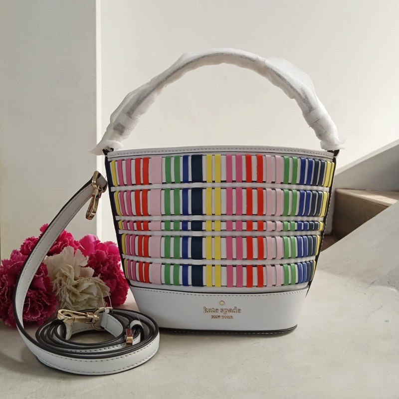 Kate Spade Pippa Small Bucket Bag Woven Multi New Original