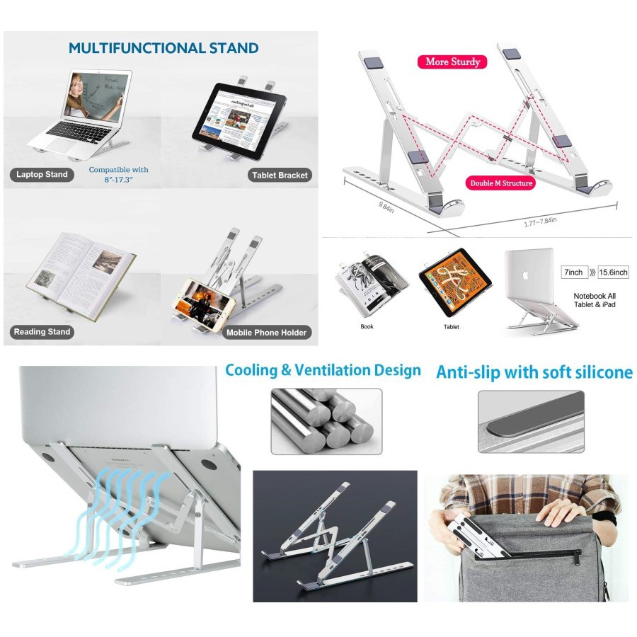 Laptop Stand Lipat Notebook Holder Adjust Height Tinggi 7 Level Besi