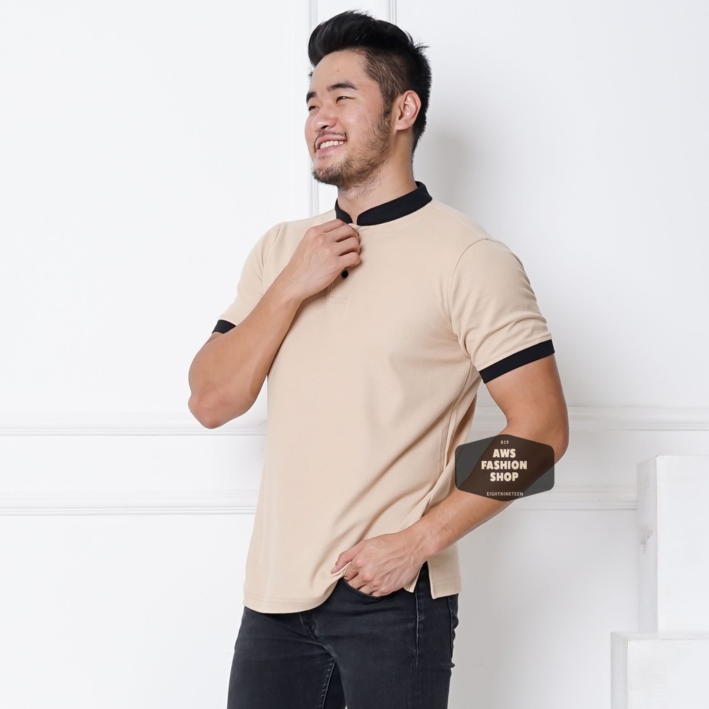 Kaos Polo Pria Polo Shirt Kerah Shanghai  Lengan Pendek Mocca Coklat Susu BIG SIZE JUMBO XXL / 3XL