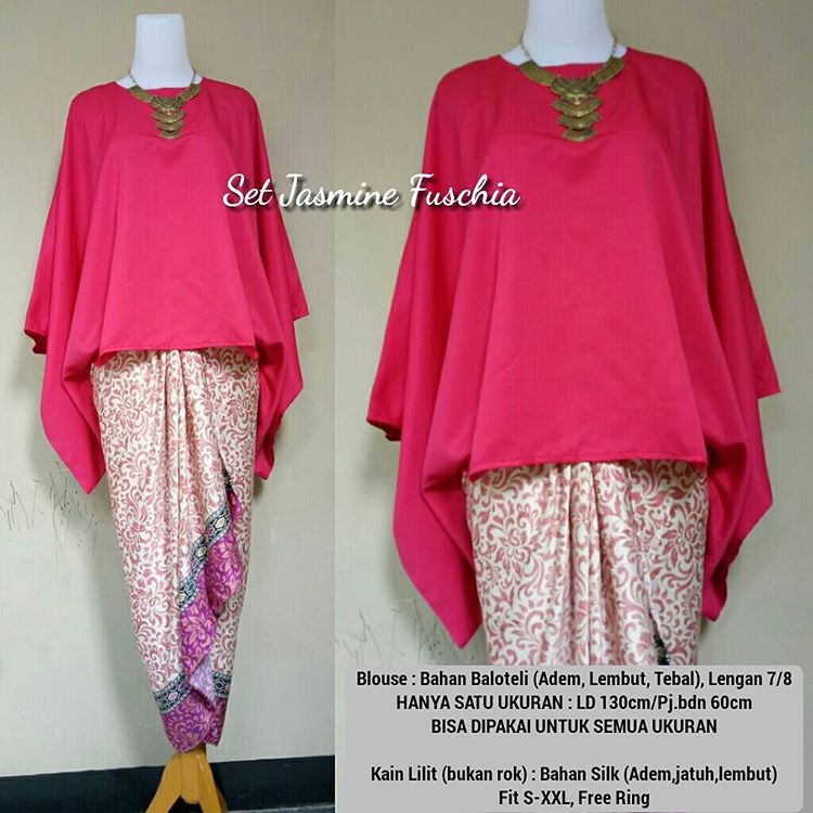 Setelan Kebaya Batwing Kutu Baru Fushia