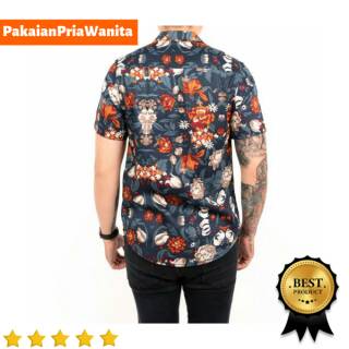  Baju  kemeja  pria  cowok  lengan pendek slim fit long shirt 