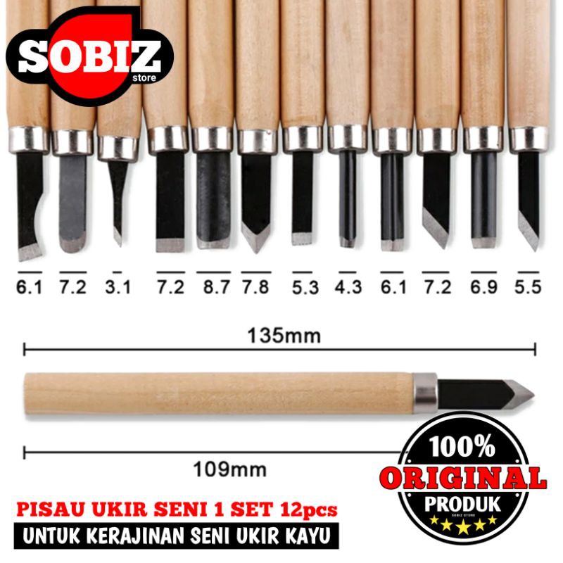 Set Pisau Seni Ukir Kayu / Pisau Pahat Bubut Kayu 12Pcs