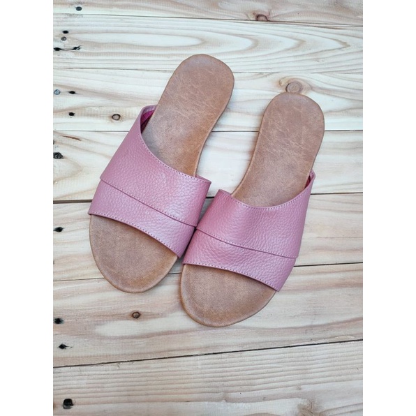 sandal kulit wanita teplek terbaru model sopak  samping