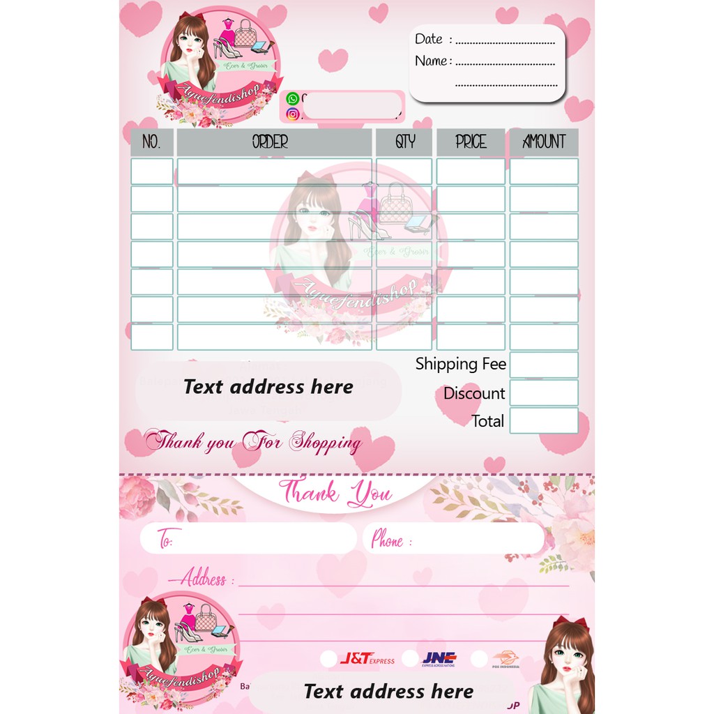 

Nota 2in1 (nota + label pengiriman) non rangkap desain CUSTOM