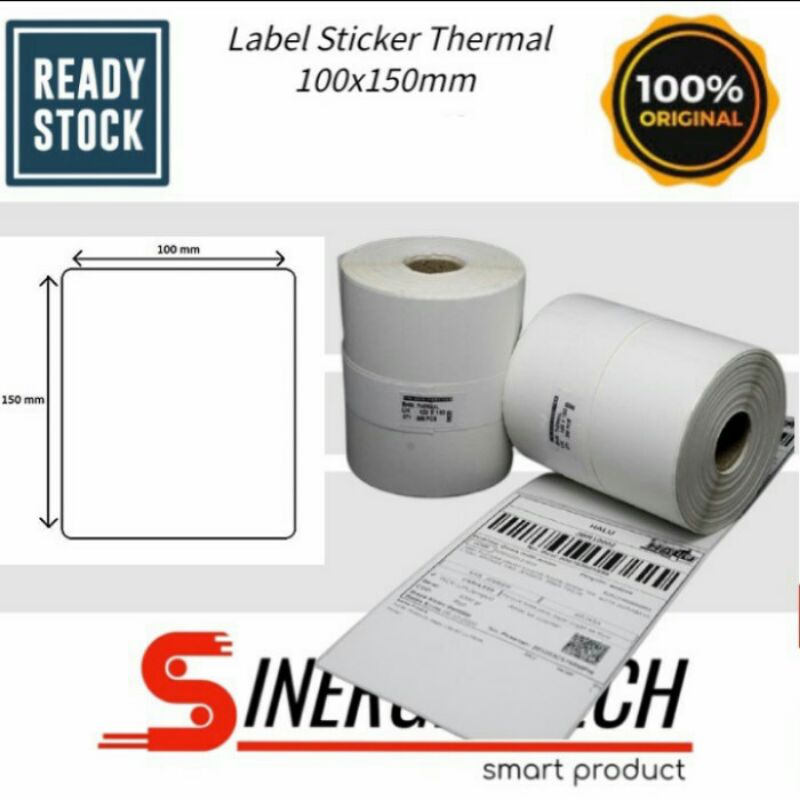 

KERTAS LABEL BARCODE THERMAL 100x150MM STICKER Isi 300 Pcs ( 1 LINE ) with Gap