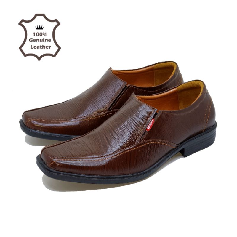Sepatu Pantofel Kulit Sapi Asli Kickers Formal Kerja Kantor Pria Hitam Coklat Tua VL JBL-JBL 10 - COKLATUA