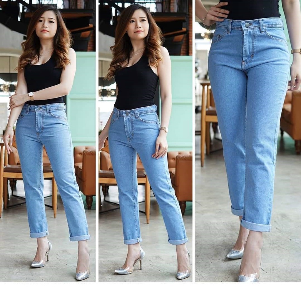 Celana jeans wanita terbaru Boyfriend Jeans Loose Celana Basic Wanita Biru Muda 130z