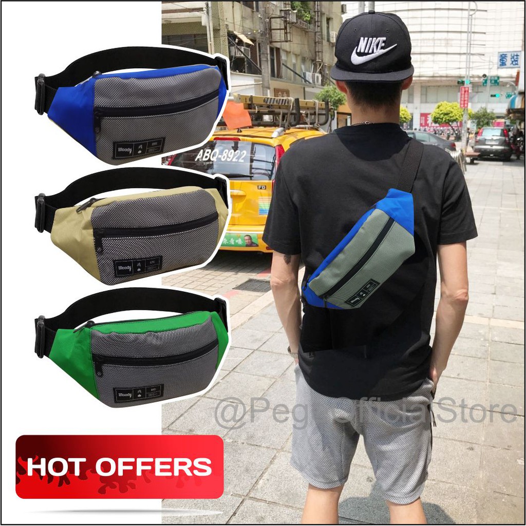 Tas Selempang Waistbag Pege Pria Slingbag Bahu Cowok Model Kombinasi 2 Warna BIsa Untuk Tas Pinggang - PG - 8818