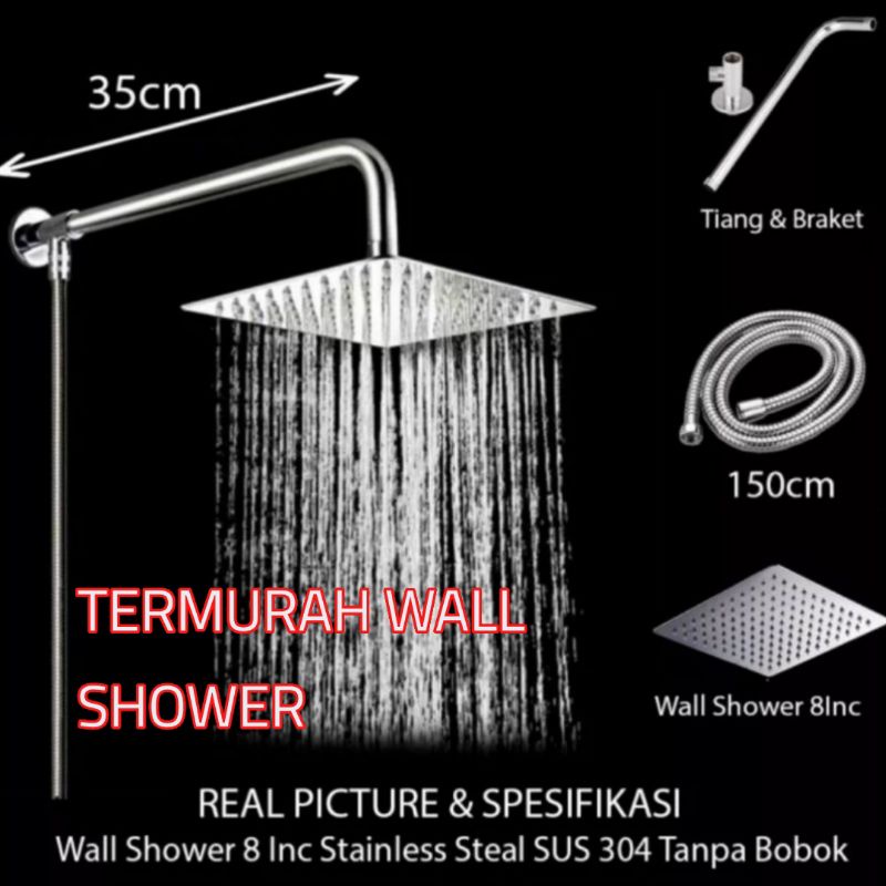 Shower Pancuran Kamar Mandi Bagus Rainfall 8 inch Stainless Satu Set / Shower mandi Tanpa Bobok Terlaris