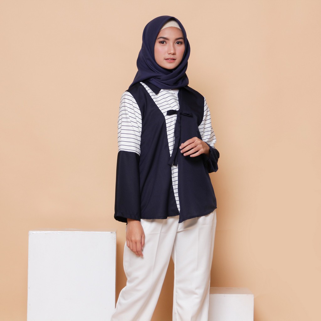 BLOUSE BAJU  ATASAN  GISELLA OUTER KOMBINASI SALUR WANITA  