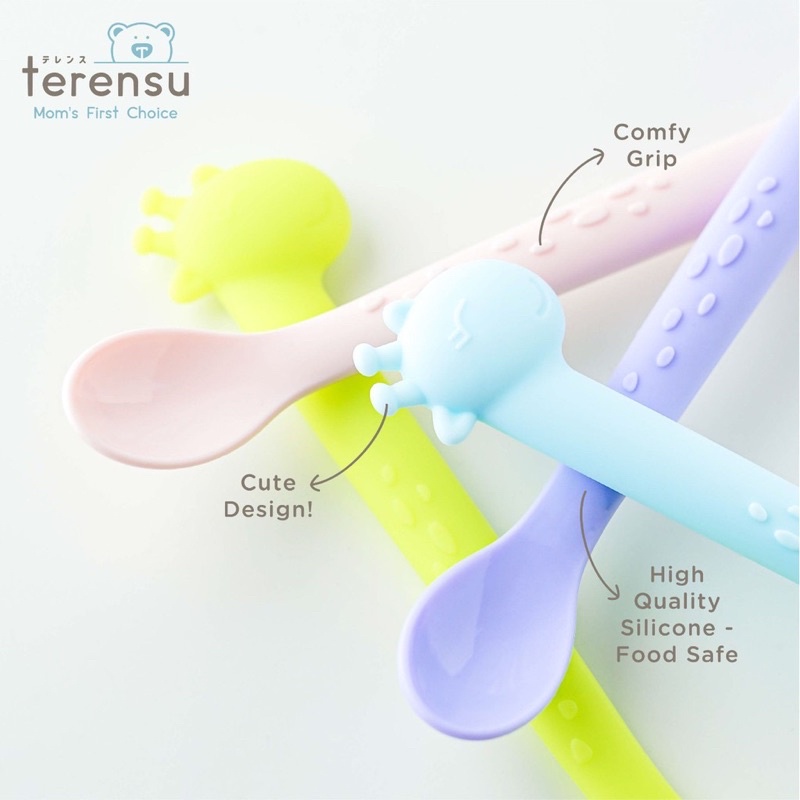 Terensu Sendok Makan Bayi Silikon Sendok MPASI bayi Teether Gigitan Bayi + Case Box Traveling // Kandila Spoon Sendok Silikon With BOX Gigitan Bayi KDL021-11