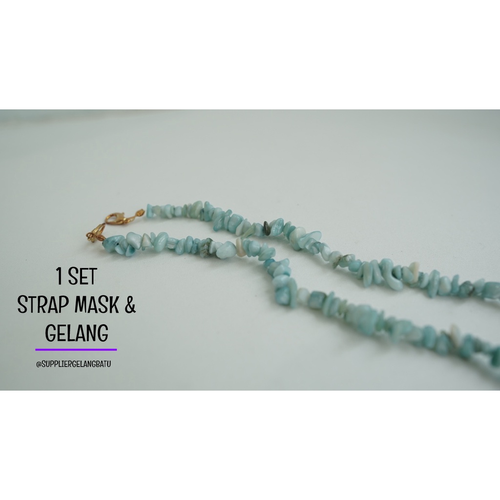 1 set strap mask dan gelang batu kerikil kerang biru panjang premium