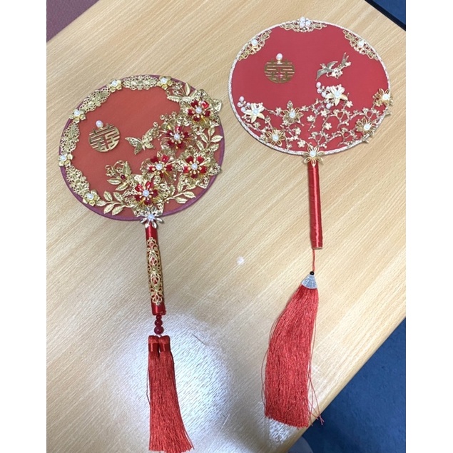 [RENT/SEWA] Kipas Sangjit Phangteh Merah/ Red Oriental Fan untuk Lamaran/ Kipas Dekoratif Sutra (Bun