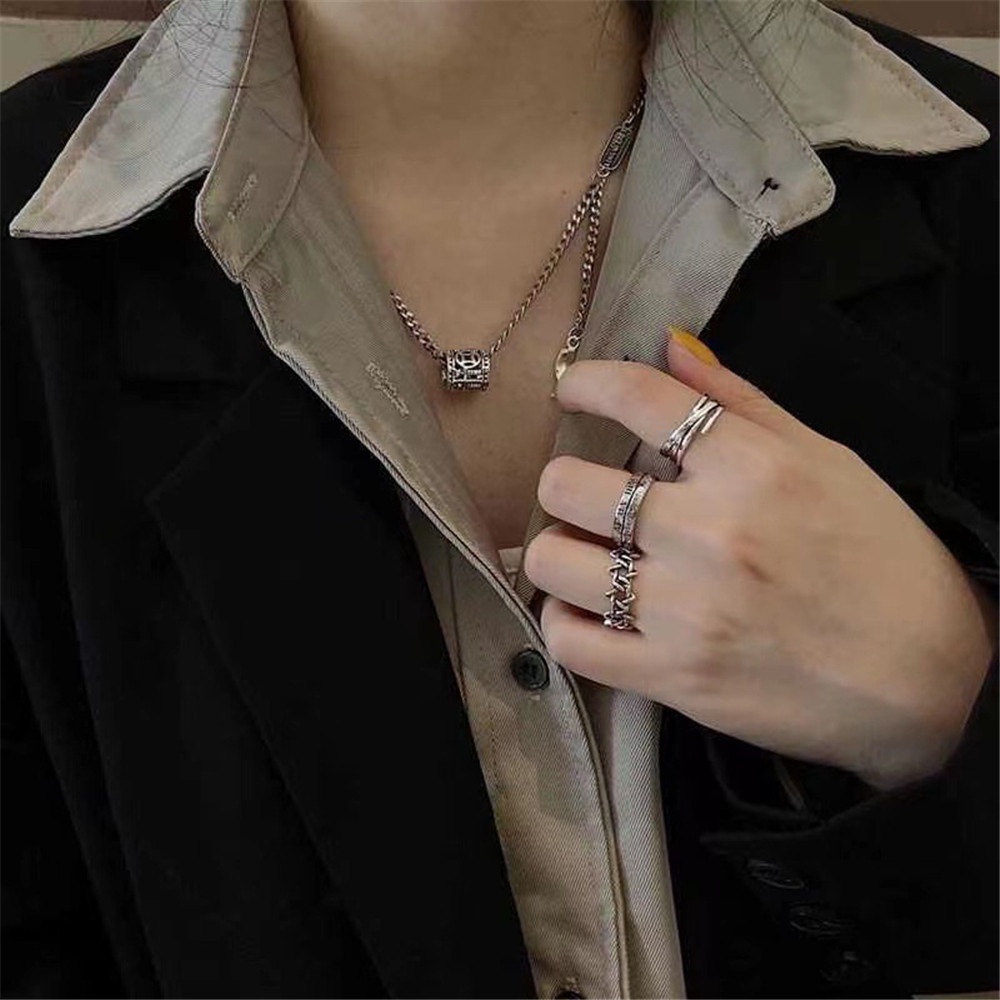 【COD Tangding】3pcs/set Retro Roman Digital Ring Hip Hop Sex Punk Cool Couple Kit Adjustable Ring