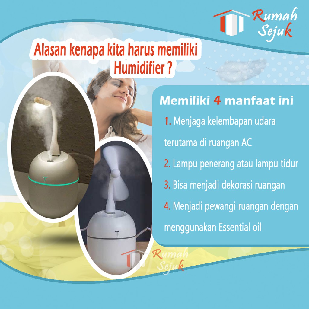 RS - Air Humidifier Diffuser Aromaterapi Alat Pengharum Ruangan Difuser Disfuser Unik Lucu RS-H17 Humdifier Purifier Difusser Defuser Humidifer Humadifier Humudifier Dispuser Humifider Portable Mobil Car Uap Hiasan Kamar Lampu LED Free Gratis Oil