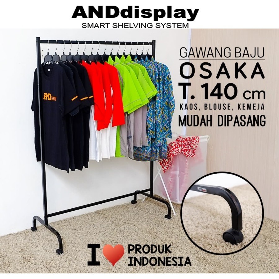 GAWANG BAJU OSAKA T 140 CM BERODA HITAM RAK GANTUNGAN JEMURAN