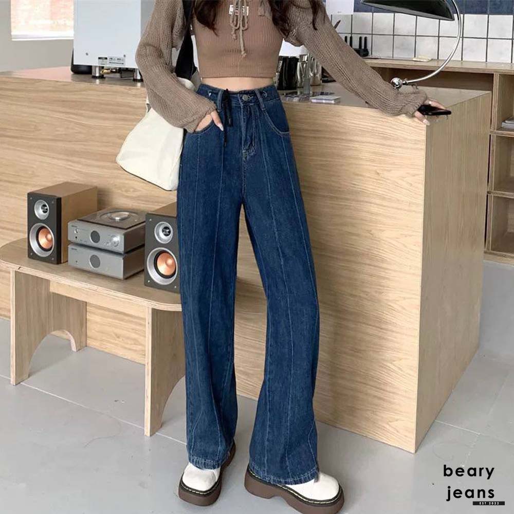 BEARYJEANS Blue Denim Culottes Jeans Celana Kulot Wanita Highwaist Jeans Korean Style Celana Fashion Wanita Baggy Jeans - BJ007