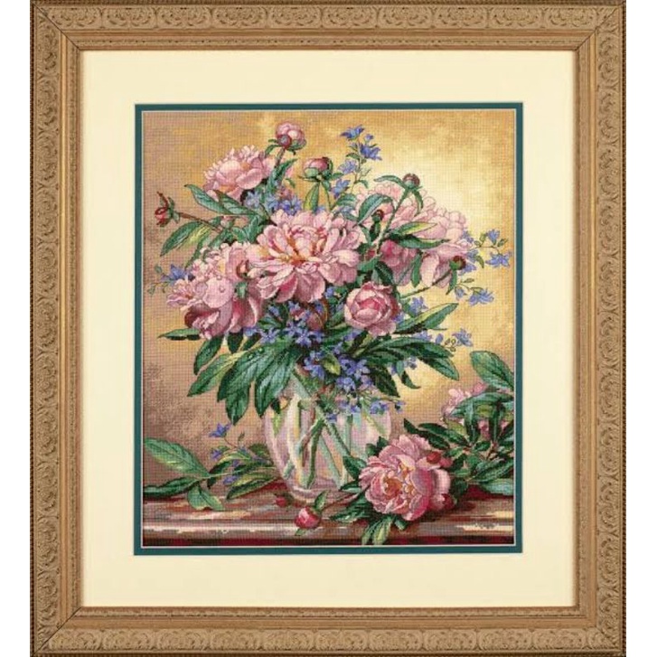 paket kristik bunga mawar peony bluebell pink cross stitch 14ct kerajinan tangan embroidery craft ja