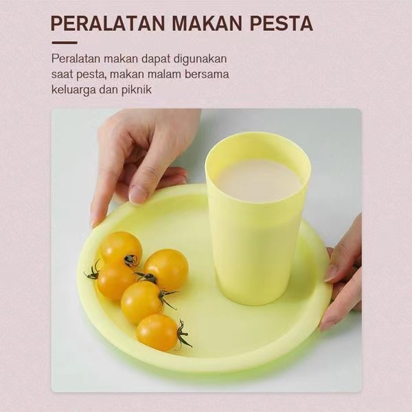 Piring Plastik Warna Warni High Quality BPA Free SAMONO STW02D Reusable Plate Set Tahan Panas