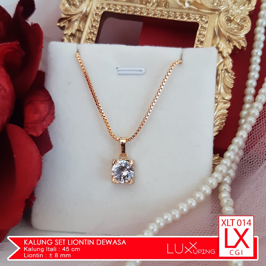 XLT 014 Kalung Set Liontin Soliter Mata Satu Berlian Imitasi Zirkon Perhiasan Kalung Xuping Murah Lapis Emas Luxx Xuping