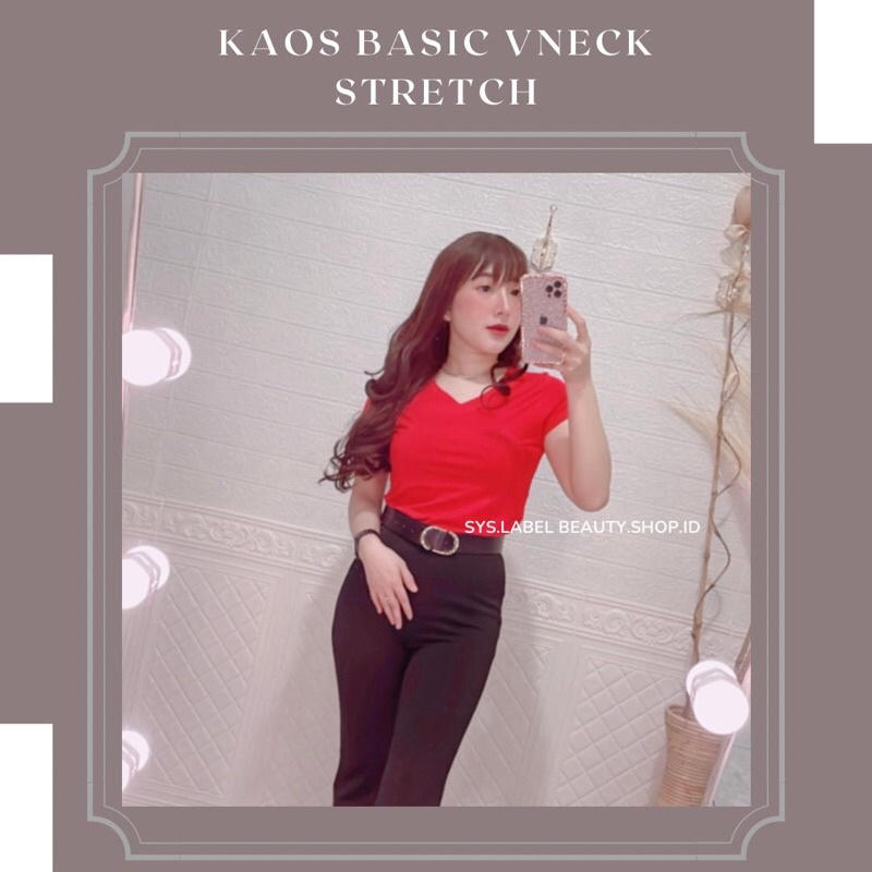 Zehan Kaos Basic Korean Style - Atasan Lengan Pendek V-Neck - Kaos Polos Lengan Pendek F5