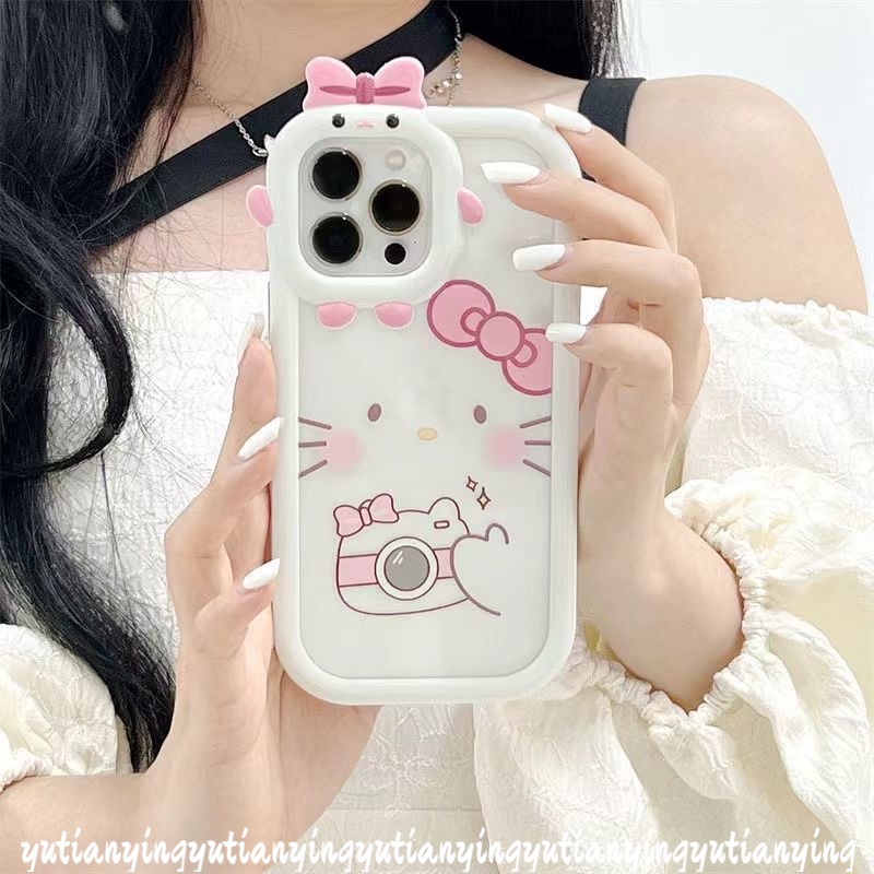 Case Hello Kitty Glossy Lucu Oppo A17 A76 A96 A5 A9 A3s A7 A5s A12 A53 A33 A74 A95 A16K A52 A57 2022 A15 A15s A54 A16s A16 Reno 4F 5F 5 7 A31 A17K A55 Lensa 3D Bow-knot Sarung